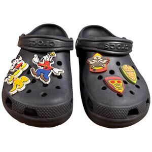 CROCS Size J5 Black Clogs Jibbitz Disney Mickey Goofy Marvel Guardian Galaxy
